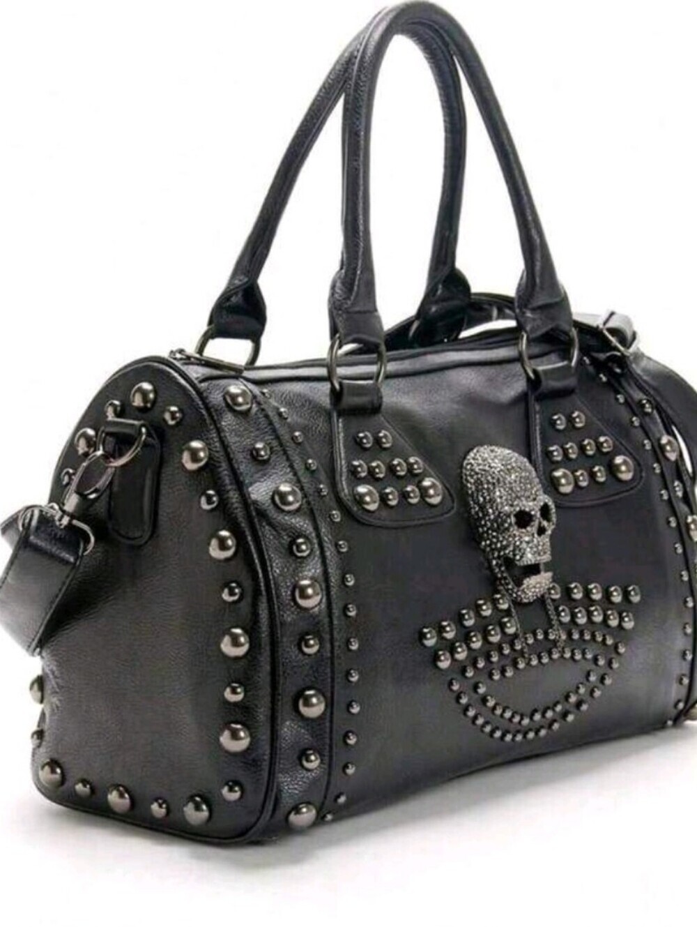 Black Studded Skull Accent Satchel Bag